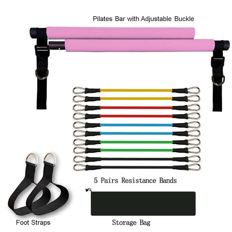 "Fitness yoga Pilates bar with portable gym accessories, including sport elastic bodybuilding resistance bands for home training and versatile workout routines."