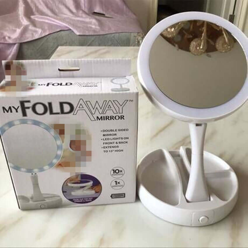 White Foldable Vanity Mirror with Light – Compact and Stylish Makeup Mirror for Enhanced Illumination