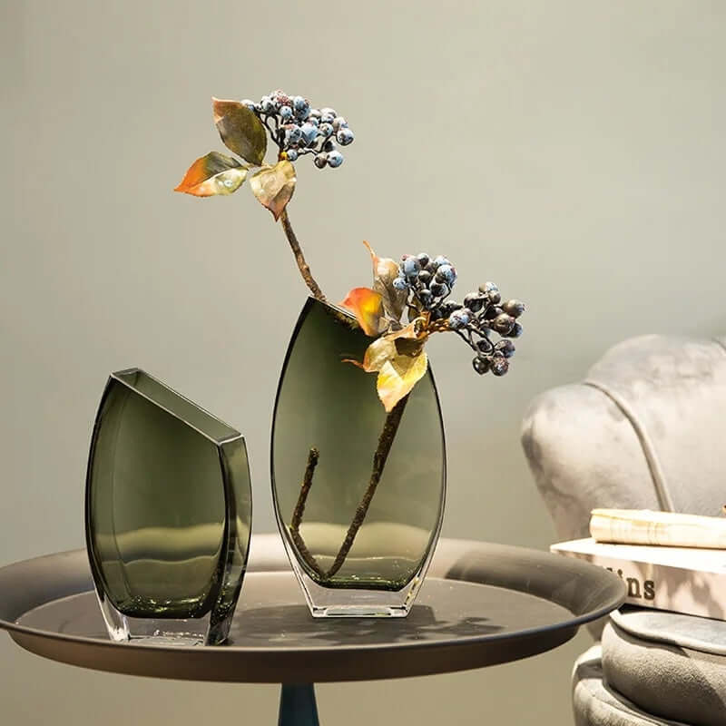 Geometric oblique square transparent glass vase for Nordic light luxury decoration and flower displays