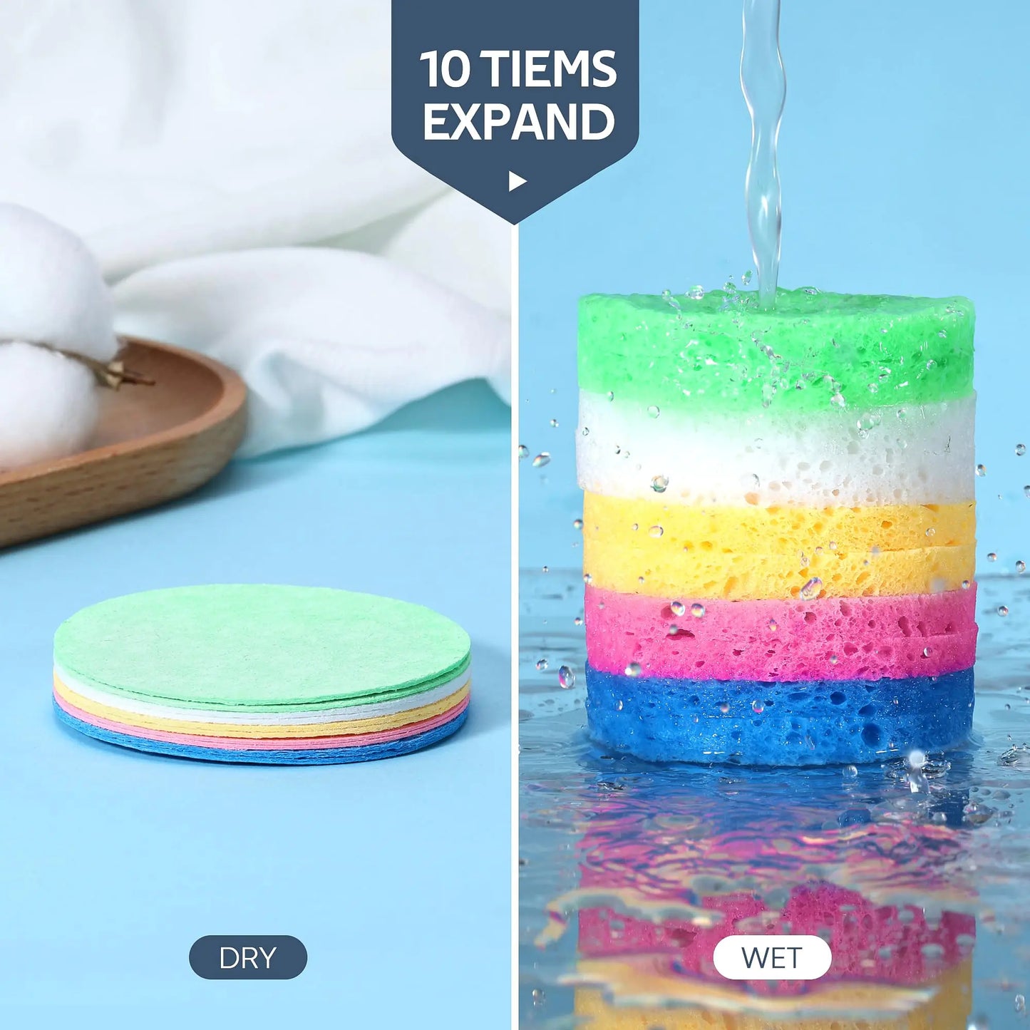 50-Colored Natural Compressed Facial Sponges, for Facial Cleansing, Reusable & Eco-Friendly, 50 PCS 50 Count (Pack of 1) Multicolor