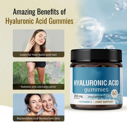 "Hyaluronic Acid Gummies benefits include nail care, joint hydration, and skin moisturization with added Vitamin C for joint support."