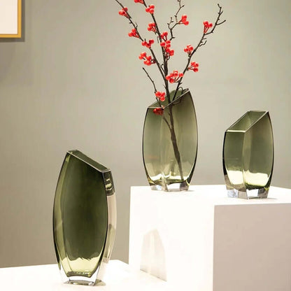 Geometric oblique square transparent glass vase for Nordic light luxury decoration and flower displays