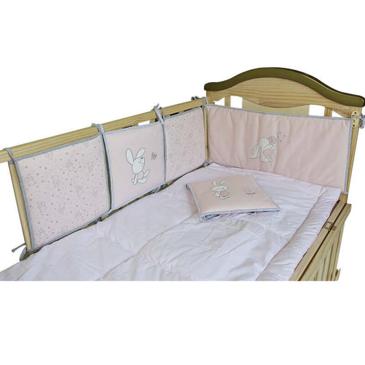 Embroidered knitted bed fence for baby crib, set of 5 pieces, featuring cute animal designs, size 30x30CM and 30x60CM.