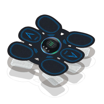 Home exercise muscle stimulator for fitness training, black and blue design with belly stick and polymer lithium battery for indoor and outdoor use