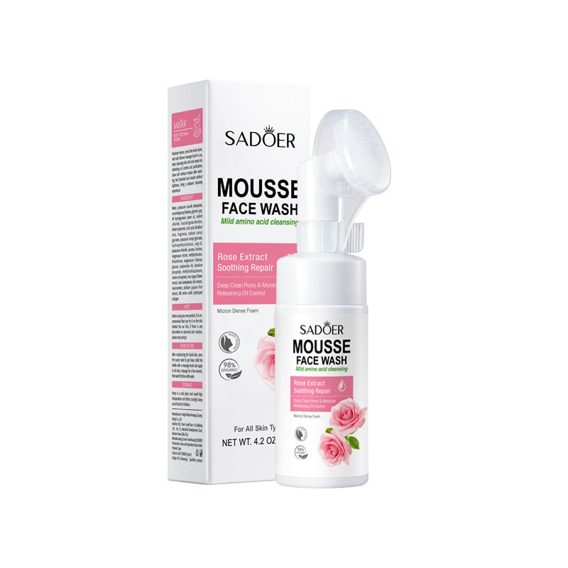 Hyaluronic Acid Amino Acid Cleansing Mousse with Rose Extract, 120ml, for all skin types, soothing facial cleanser packaging.