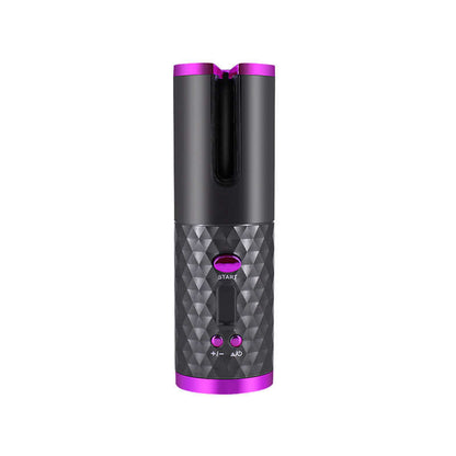 "Rechargeable Automatic Hair Curler - Portable Ceramic Curling Iron with LCD Display and Rotating Function for Waves and Curls"
