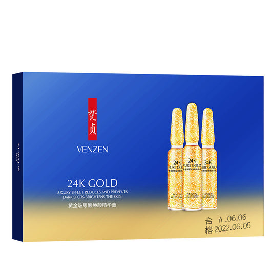 Venzen 24K Gold Serum box with ampoules for reducing dark spots and brightening skin.
