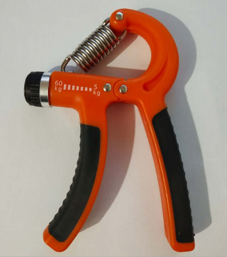 Adjustable hand grip strengthener for men's professional fitness, orange and black, 5kg to 60kg range, exercise equipment for fingers, wrist, forearm.