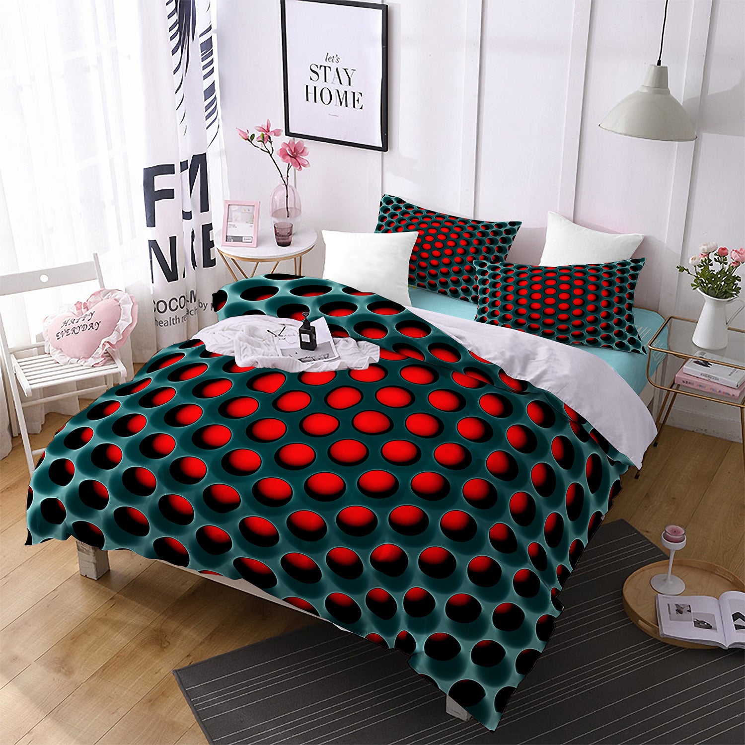 Three-Piece Honeycomb Duvet Cover Set - Stylish Home Textile for Cozy Bedrooms"