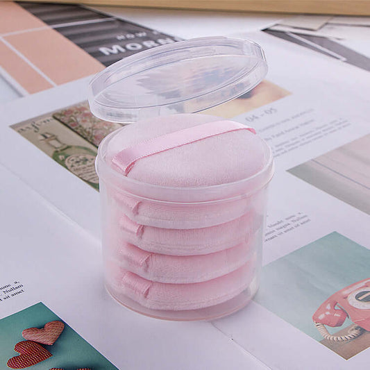 "Five-Piece Round Hand Hook Ribbon Make-Up Puff Set – Versatile and Convenient Puffs for Smooth and Even Makeup Application"