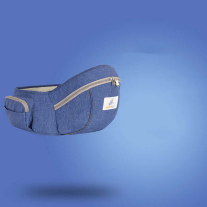 Denim blue baby carrier waist stool for children, suitable for ages 0-36 months, with a maximum load of 20kg.