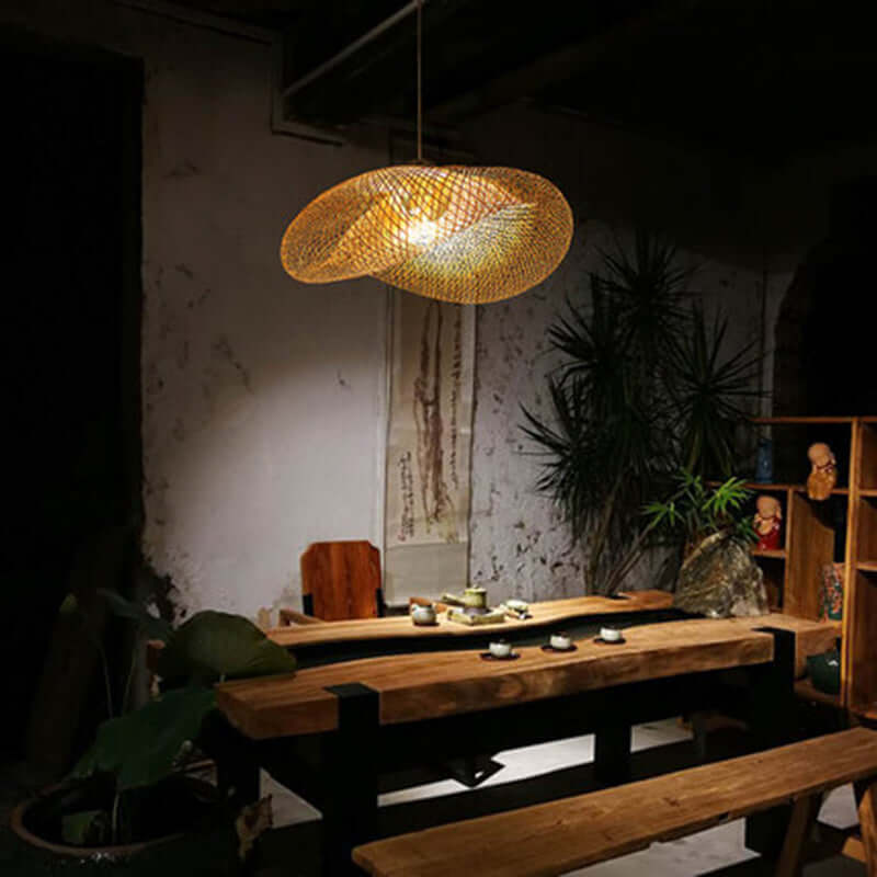 Bamboo Chandelier - Chinese Zen Style Lamp for Tea Room, Elegant Lighting with Natural Aesthetic