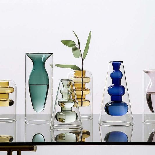 Nordic Ins Style Colourful Glass Vase - Transparent Home Decoration Accessory for Living Room and Dining Table, Ideal for Dried Flowers and Hydroponic Arrangements