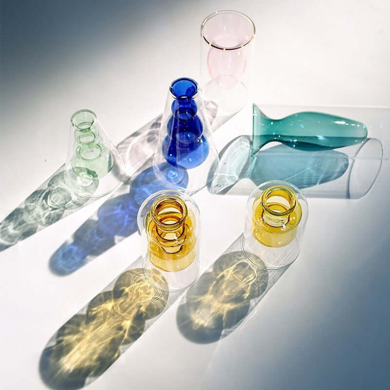 Nordic Ins Style Colourful Glass Vase - Transparent Home Decoration Accessory for Living Room and Dining Table, Ideal for Dried Flowers and Hydroponic Arrangements