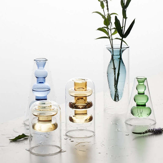 Nordic Ins Style Colourful Glass Vase - Transparent Home Decoration Accessory for Living Room and Dining Table, Ideal for Dried Flowers and Hydroponic Arrangements