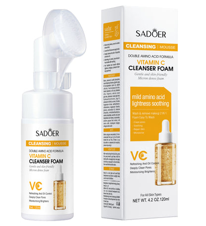 "Sadoer Hyaluronic Acid Vitamin C Cleansing Mousse with Amino Acid Formula, 120ml, for All Skin Types, Moisturizing and Soothing Cleanser"