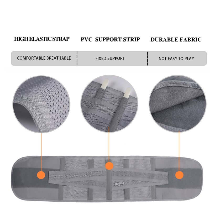 Exercise waist protection fitness equipment with high elastic strap, PVC support strip, and durable fabric for various activities.