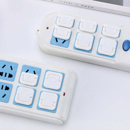 Child safety socket cover set made of ABS resin, designed to prevent accidents and difficult for children to remove, shown on electric outlets.