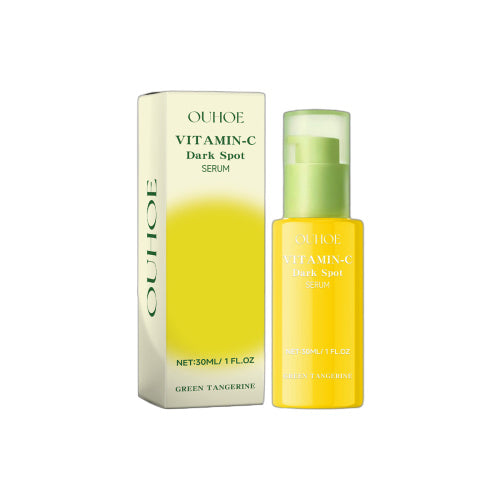 Vitamin C Dark Spot Serum with citrus and hyaluronic acid, 30ml bottle next to packaging, for brightening skincare.
