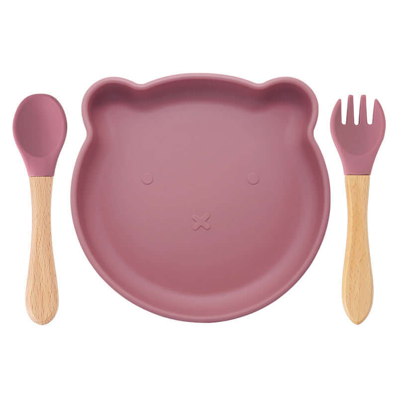 "Bear Silicone Tableware Set with Food Supplement Spork for Babies"