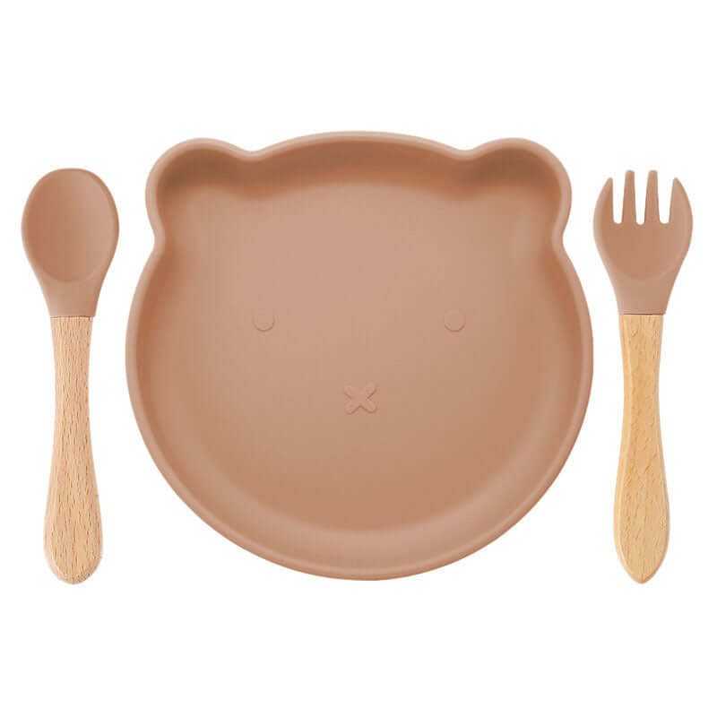 "Bear Silicone Tableware Set with Food Supplement Spork for Babies"