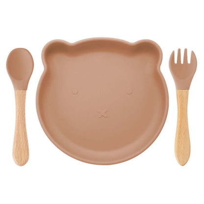 "Bear Silicone Tableware Set with Food Supplement Spork for Babies"