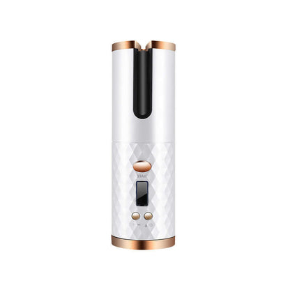 "Rechargeable Automatic Hair Curler - Portable Ceramic Curling Iron with LCD Display and Rotating Function for Waves and Curls"