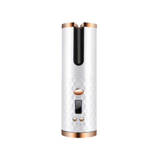 "Rechargeable Automatic Hair Curler - Portable Ceramic Curling Iron with LCD Display and Rotating Function for Waves and Curls"
