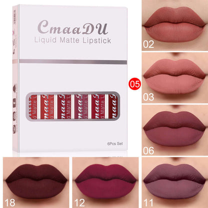 "6 Boxes Matte Non-Stick Lipstick - Waterproof and Long-Lasting Lip Gloss for Durable Color"