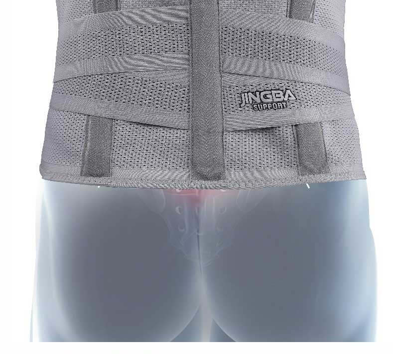 Grey polyester fiber exercise waist protector shown on a model, suitable for running, cycling, martial arts, and various fitness activities.