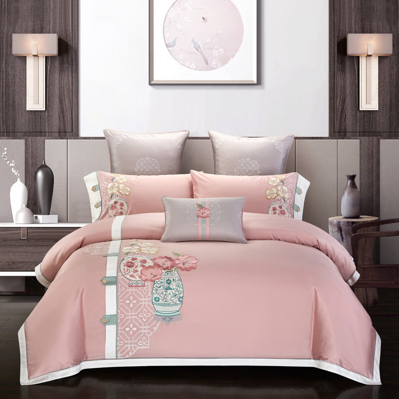 Four-Piece Cotton Embroidery Home Textile Set - Elegant and Soft Bedding for a Touch of Luxury