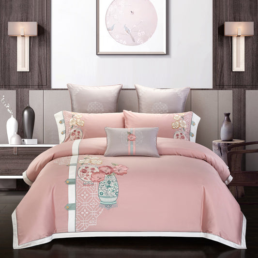 Four-Piece Cotton Embroidery Home Textile Set - Elegant and Soft Bedding for a Touch of Luxury