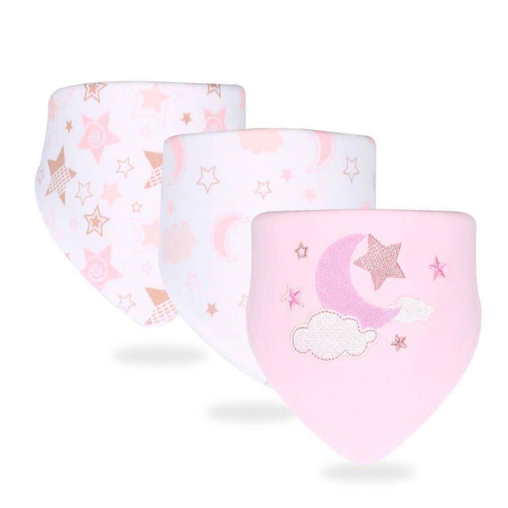 Simple printed baby cotton saliva towels with stars and moon pattern, set of three, anti-fouling, suitable for 0-3 years old.