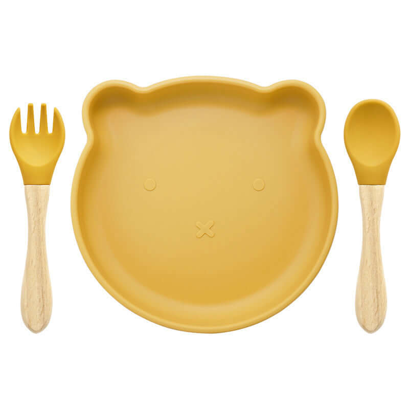 "Bear Silicone Tableware Set with Food Supplement Spork for Babies"