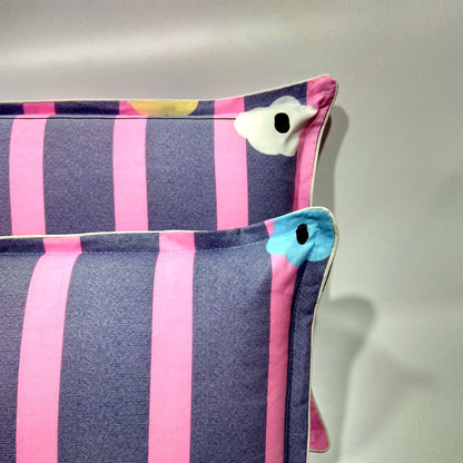 Aloe cotton twill pillowcase with pink and purple stripes, made of eco-friendly polyester and cotton fabric for simple bedding style.