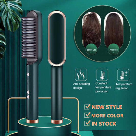 "2-in-1 Hair Straightener and Hot Comb - Negative Ion Curling Tong and Dual-Purpose Electric Hair Brush"