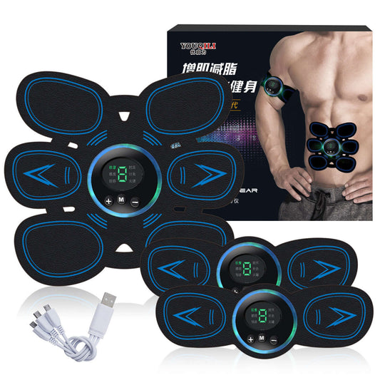 Home Exercise Muscle Stimulator with Digital Display for Fitness Training Equipment, Includes 3 Sticker Hosts and Charging Cable