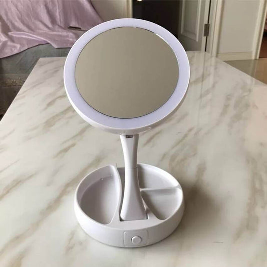 White Foldable Vanity Mirror with Light – Compact and Stylish Makeup Mirror for Enhanced Illumination