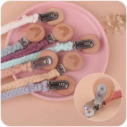 "Rainbow Beech Wood Pacifier Clip - Safe and Stylish Baby Product"