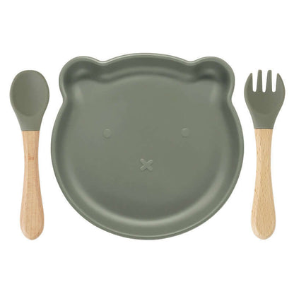 "Bear Silicone Tableware Set with Food Supplement Spork for Babies"