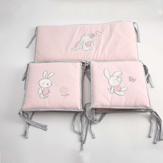Embroidered knitted bed fence baby products set of three with cute bunny designs, including crib circumference pieces