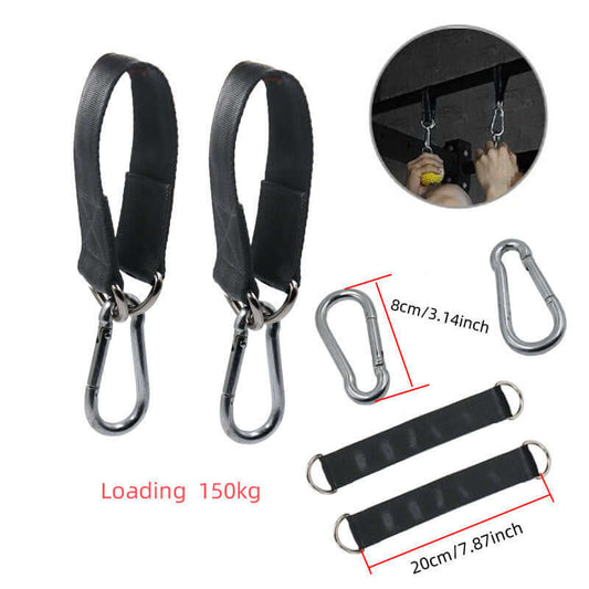 DIY exercise equipment pull-up strap set, fitness gear with heavy-duty carabiners, load capacity 150kg, perfect for home workouts and gym use