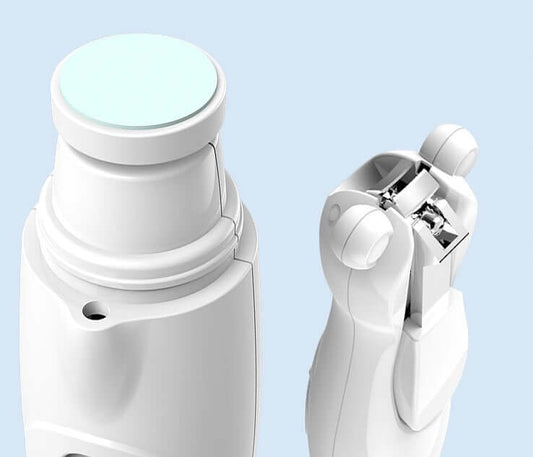 Rechargeable nail clippers and sharpeners with USB charging, featuring a combination of cutting and grinding heads for precise grooming