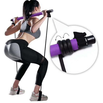"Fitness yoga Pilates bar with portable gym accessories, including sport elastic bodybuilding resistance bands for home training and versatile workout routines."