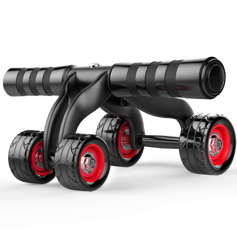 Four-wheel abdominal muscle exercise fitness equipment with removable PVC wheels and soft foam handle for chest expansion and core workouts.