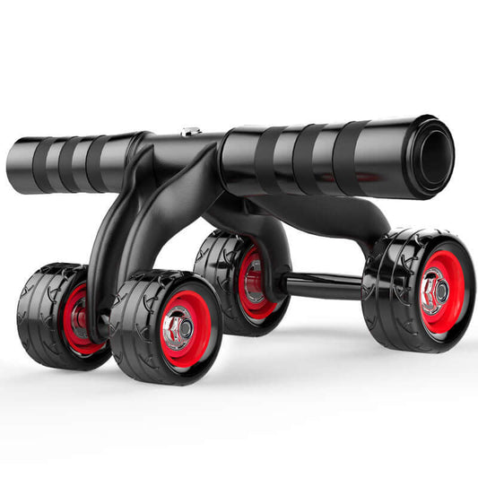 Four-wheel abdominal muscle exercise fitness equipment with removable PVC wheels and soft foam handle for chest expansion and core workouts.