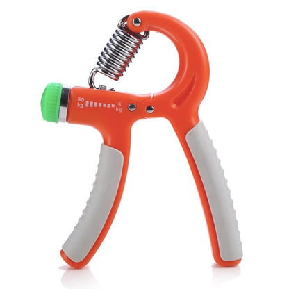 Adjustable men's grip fitness equipment for hand and forearm exercise, 10kg-40kg tension range, robust and portable design in orange and gray.