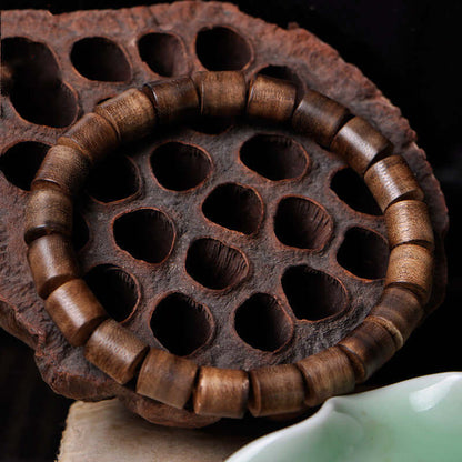 "Agarwood Barrel Bead Bracelet - Black Oil Wooden Bracelet for Men and Women"