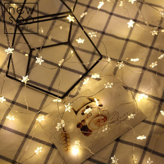 "Newsoo Copper Line Star Lights – LED Flashing String Lights with Star and Heart Shapes for Room and Dormitory Decoration"