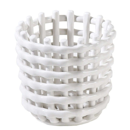 Hand-Woven Ceramic Storage Basket – Elegant Makeup Pen Container for Organized Beauty Essentials